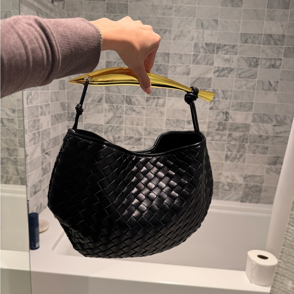 Bottega Veneta Black Classic Sardine Bag with Gold Hardware and Pocket